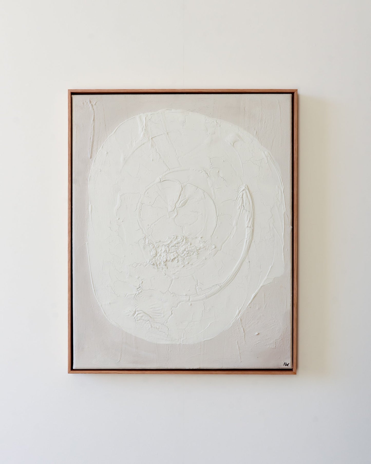 Abstracte maan schilderij in beige tinten — LUNA beige 40×50 — Iris Wies